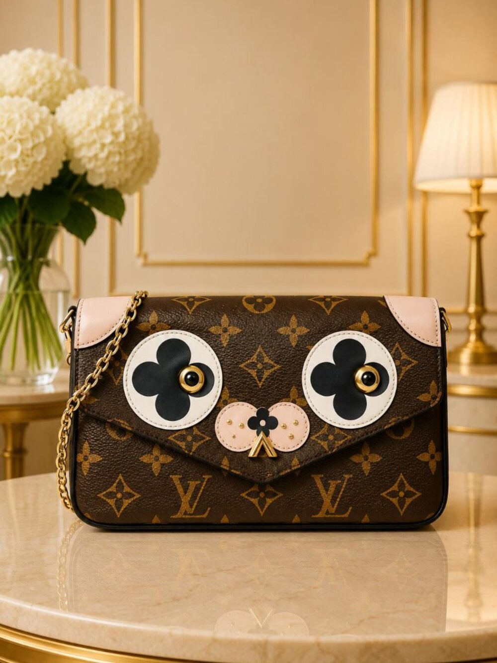 Authentic Louis Vuitton Monogram Felicie Pochette Owl Limited Edition Bag